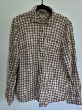 J. Crew Women’s Tan and White Gingham Button-Down Shirt